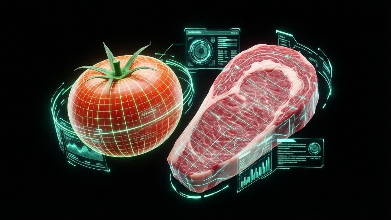 Hologram pomidora i steku — monitorowane produkty